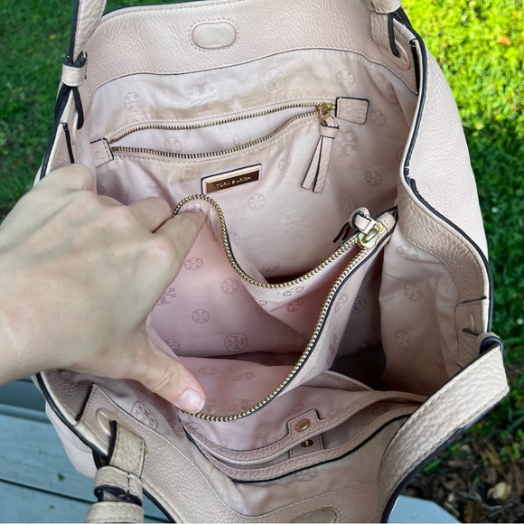 Tory Burch Thea Center-Zip Pebbled Leather Tote “Sweet Melon” - Picture 5 of 7